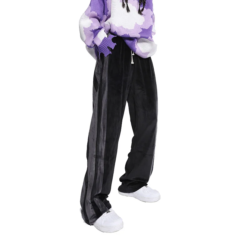 

Велюровые тренировочные брюки для женщин, модные бархатные полосатые городские уличные брюки в стиле хип-хоп с молнией на щиколотке, мужские спортивные брюки 2022