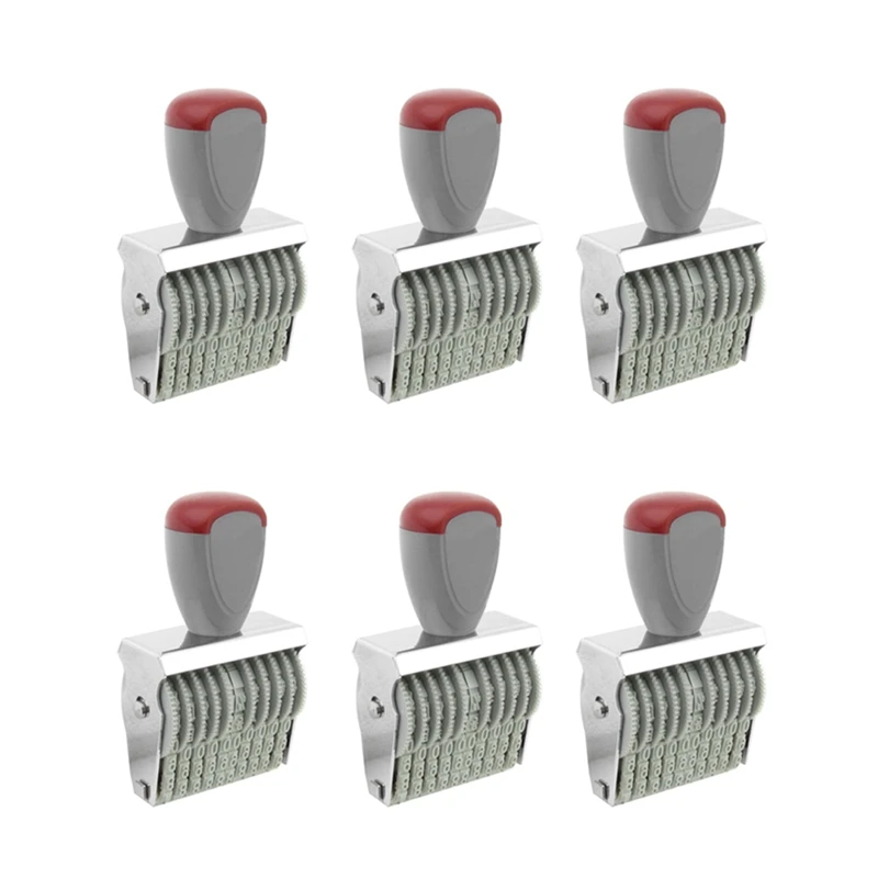

6X Office 10 Band 5Mm X 3Mm Rubber 0-9 Numbers Numbering Stamp Gray Red