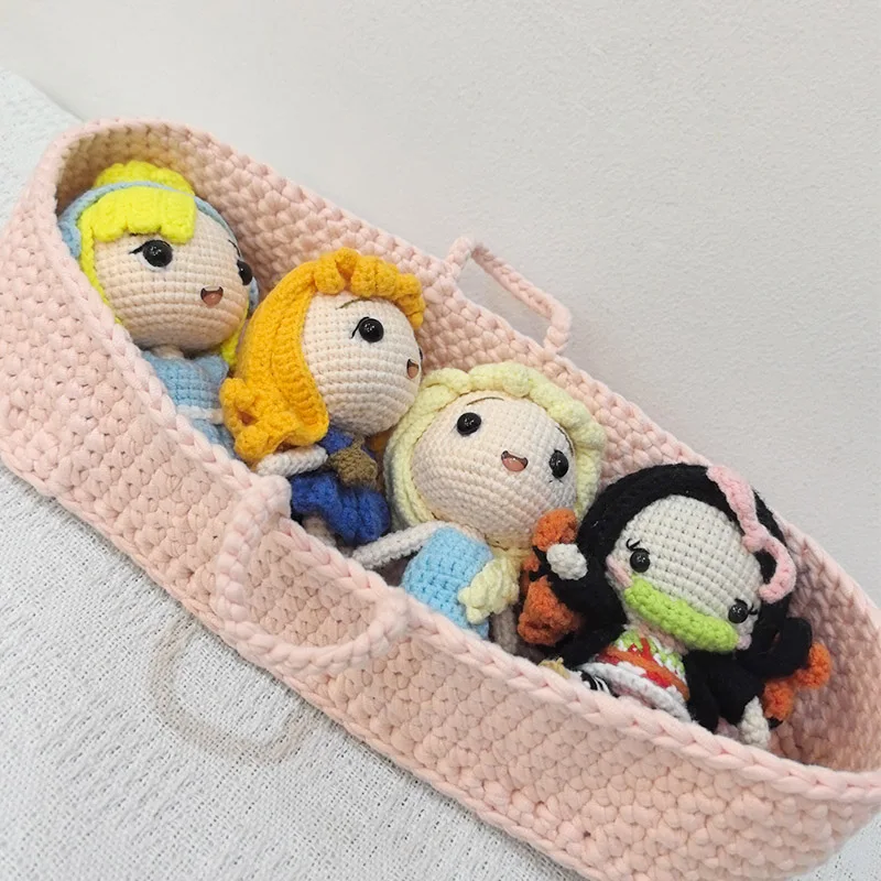 Фото Вязаная крючком кроватка ручной работы для миниатюрных игрушек Bear Bunny Cradle для куклы, корзина Moses №4