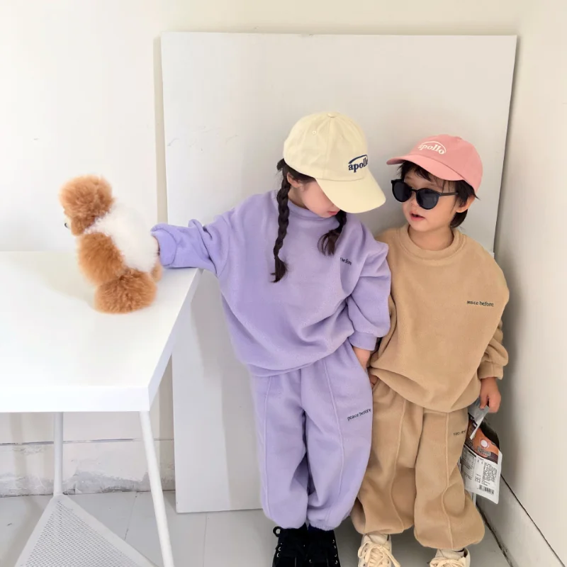 

Winter New Baby Boy Simple Long Sleeve Casual Sets Soft Fleece Warm Sweater + Pant Kid Sports Suit Toddler Girl Clothes Set