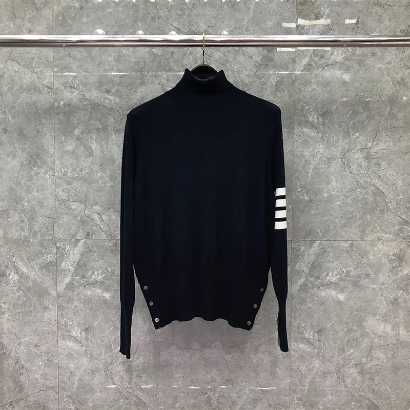 

Мужская модная брендовая одежда THOM на осень и зиму, Мужская классическая белая водолазка в полоску 4-Bar, вязаные темно-синие свитера TB