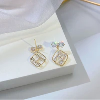 korean fashion design sense high quality light luxury geometric cross bow zircon earrings banquet gift women jewelry earrings