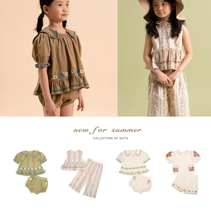 

Children's Clothings 2022 Summer Baby Girls Short- Sleeve Embroidered Shirts Short Pants Kids Clothes T Shirts Shorts Outfits