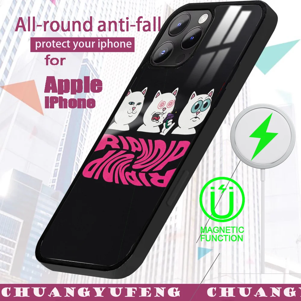 Funny R-RipndipS CAT Phone Case For iPhone 16 15 14 13 12 11 PRO MAX PLUS Mini Magnetic wireless mirror phone case