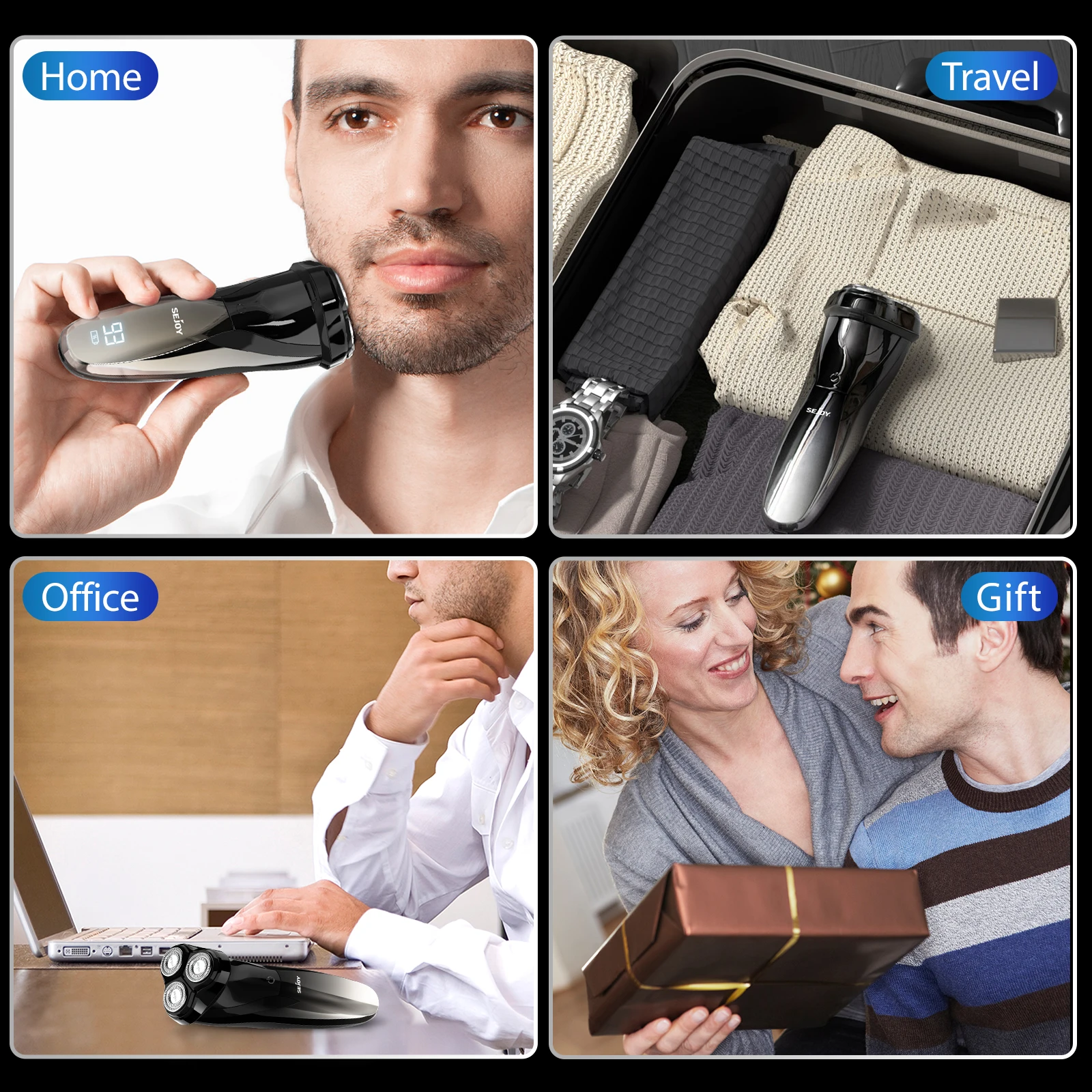 Мужская электрическая бритва Sejoy 3D USB перезаряжаемая 5 Вт с ЖК-дисплеем