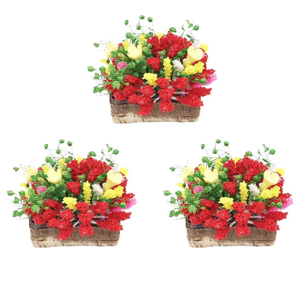 

3 Pcs House Potted Home Accents Decor Artificial Miniature Flower Flowers Resin Simulation