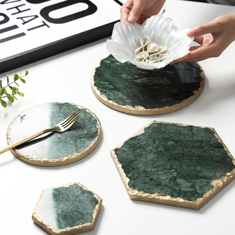 

Скандинавский коврик ins wind Изумрудный натуральный мраморный коврик Подставка под горшок коврик для сковороды коврик для горшка креативный ...
