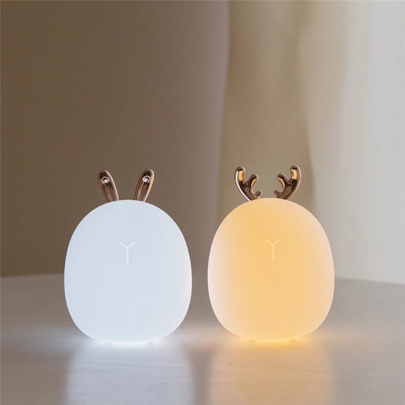 Led Deer Rabbit Soft Silicone Dimmable Night Light USB rechargeable Gift Bedside Bedroom Night Light