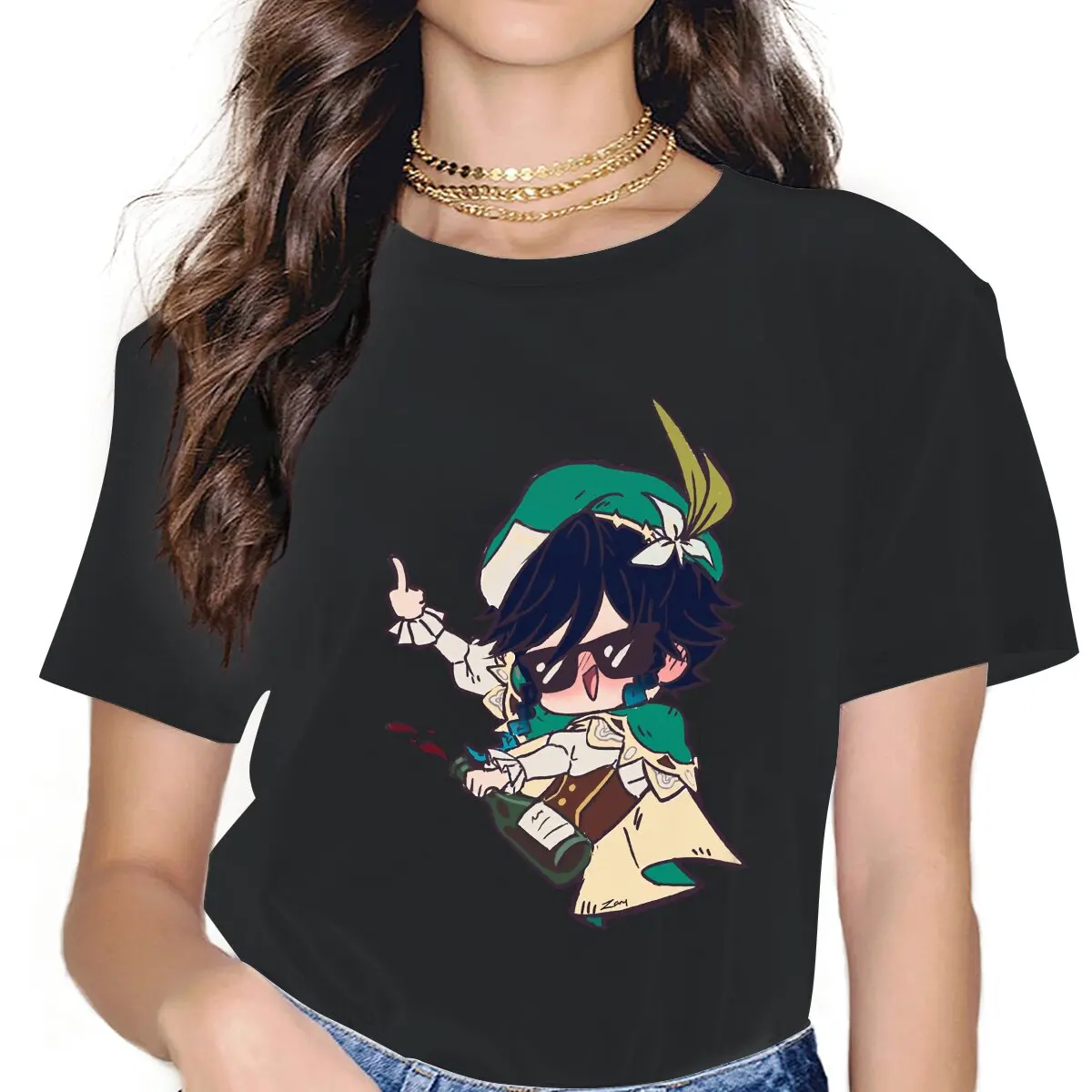 

Venti Drunk Women Tshirts Genshin Impact Game Aesthetic Vintage Female Clothing Cotton Graphic Short Sleeve