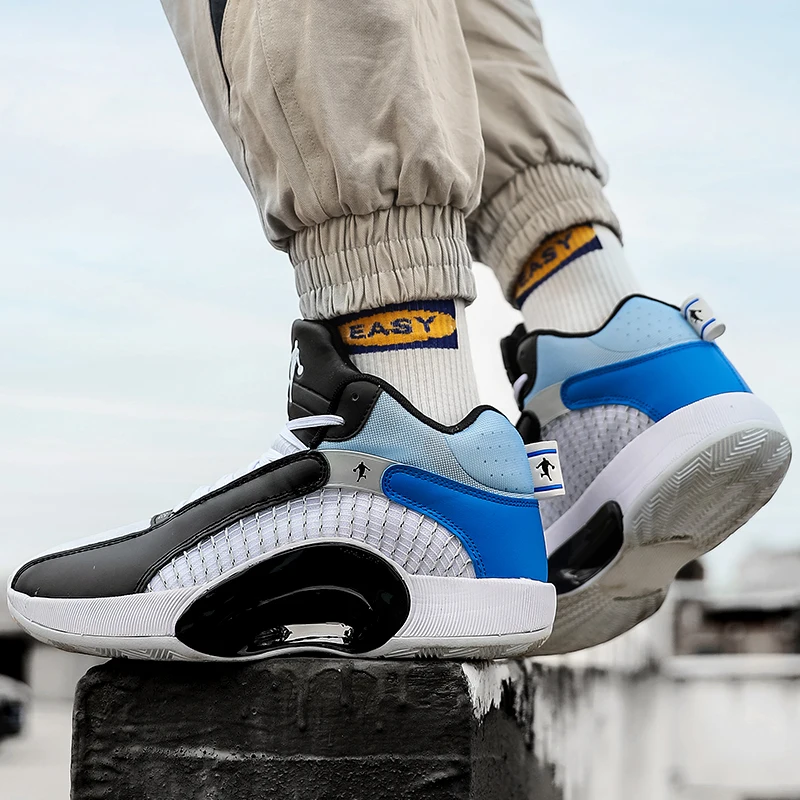 Summer New Comfortable Breathable Lightweight Soft Contrasting Color Yukong Series Stitching Trend High-top Basketball Shoes