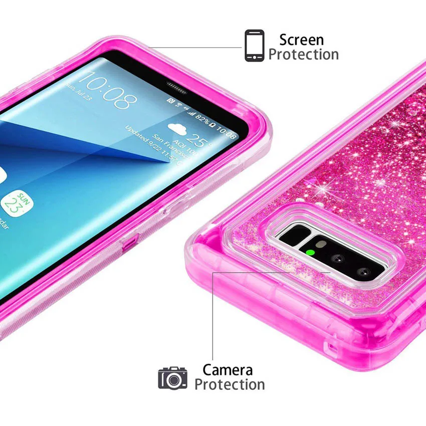 3 in1 Glitter 3D Bling Sparkle Flowing Quicksand Liquid Transparent Shockproof TPU Case For Galaxy S10 S10 Note9 S9 S21 S22 Case