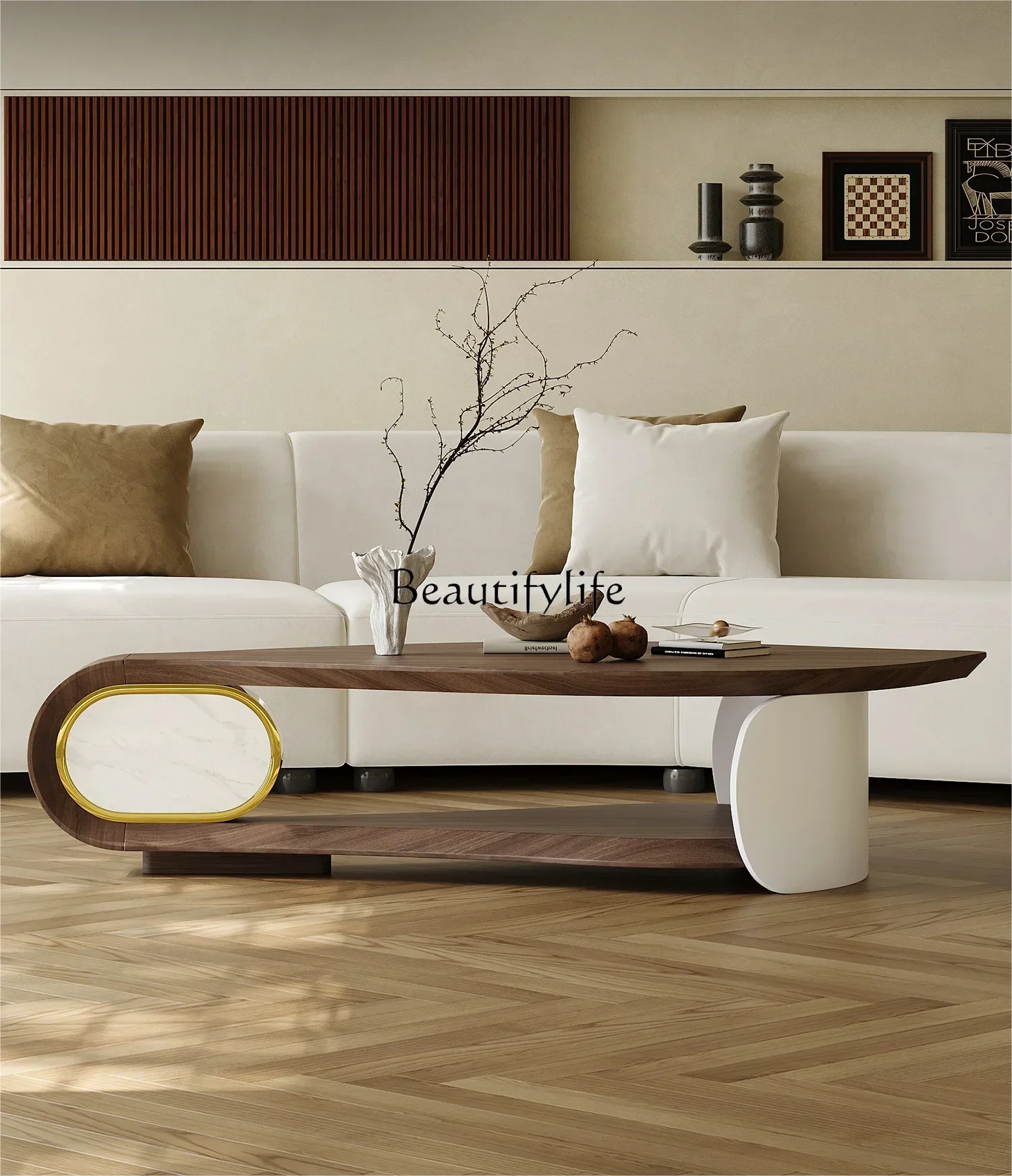 Чайный столик с листьями каменная тарелка особой формы шпон из дерева искусство