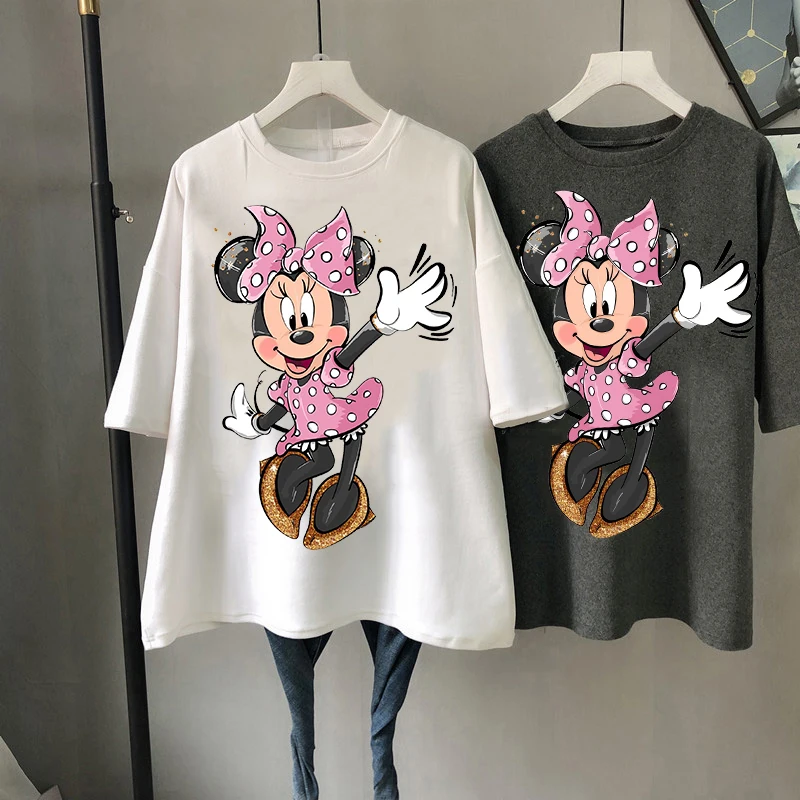 

Disney 90s Summer Kawaii Women T-shirt Fashion Cartoon Mickey Minnie Vintage Short Sleeves Tshirt Female Ulzzang Y2k Clothes Top