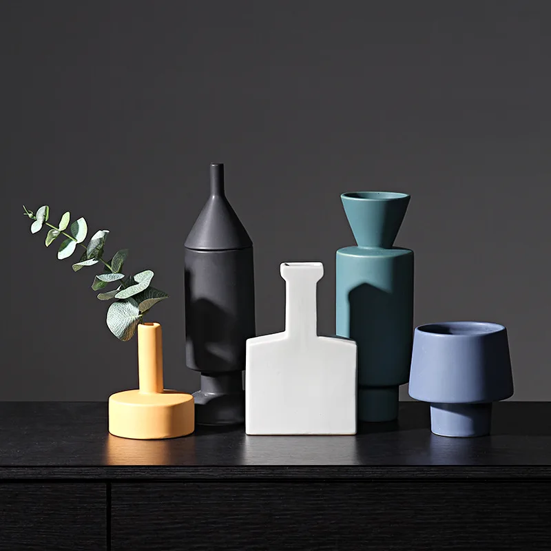 

Nordic Modern Morandi Color Ceramic Vase Desktop Vase Dried Flower Pot Home Living Room Decoration Accessories