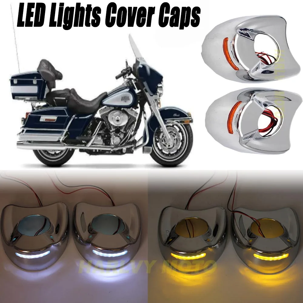 

3 Colors Chrome Fairing Mount Mirrors LED Lights Cover Caps For Electra Glide 1996-2013