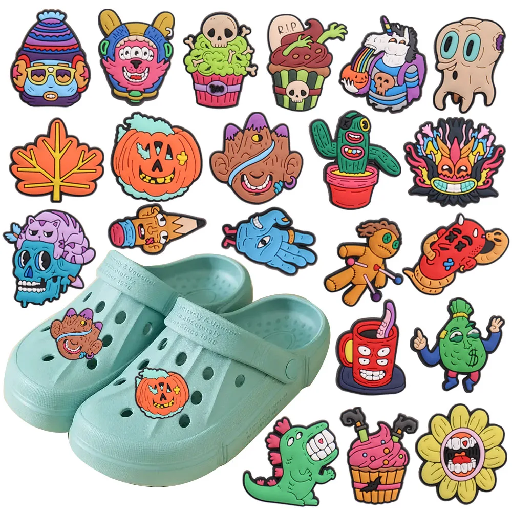 

Animals 1-21pcs Cartoon Skull Shoe Charms DIY Funny Pumpkin Terror Croc Clogs Aceessories Fit Sandals Decorate Kids Gifts Jibz