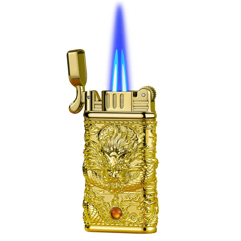 

Gas Lighter Windproof Unusual Funny Jet TwoTurbo Butane Metal Blue Flame Cigar Lighters Gadgets For Men Gift Smoking Accessories