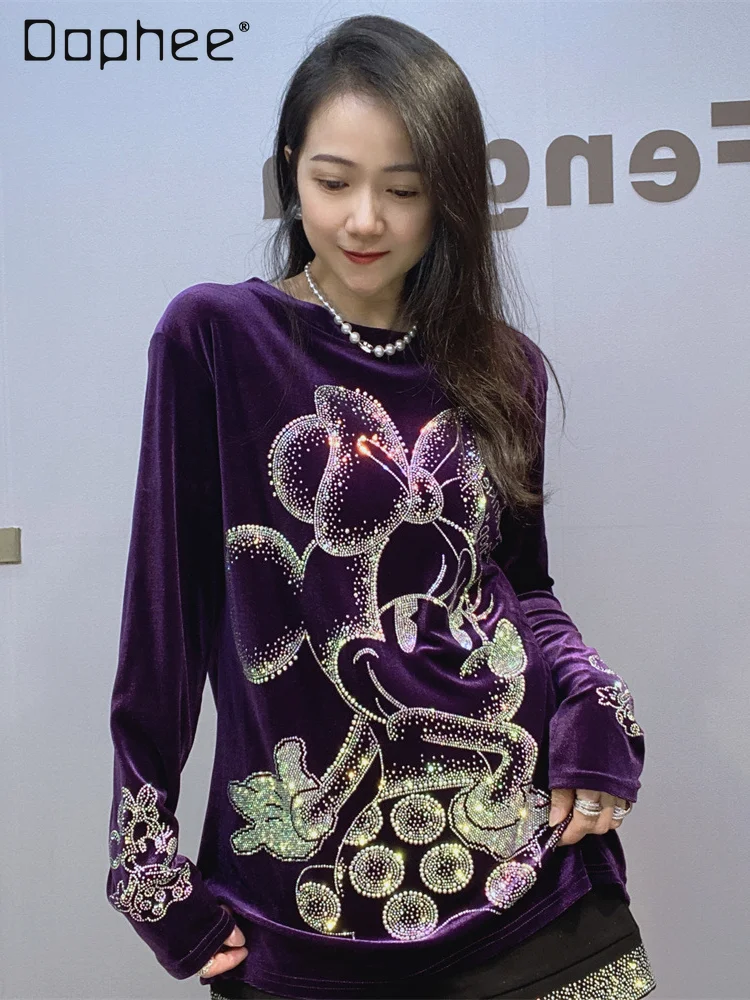 Осенне-зимний новый пуловер с круглым вырезом золотой бархатный топ длинными