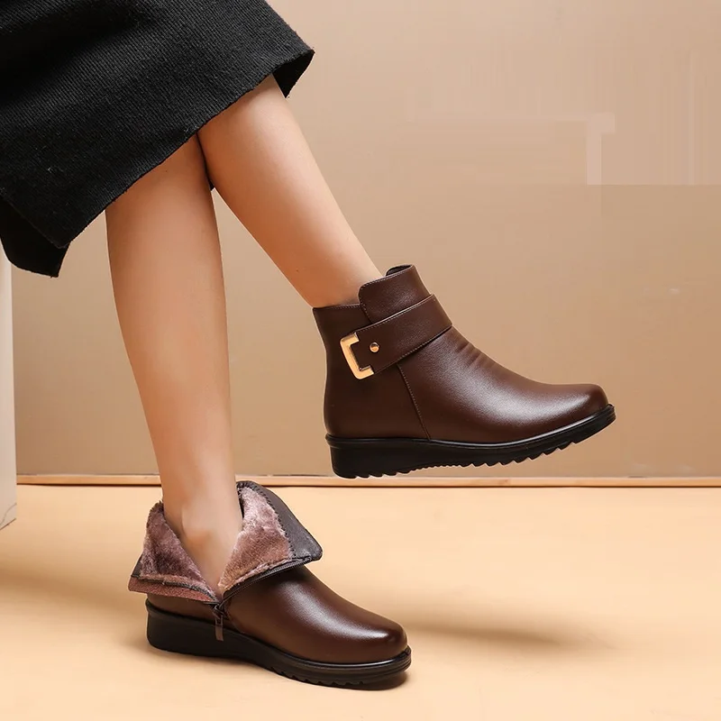 Женские ботильоны из натуральной кожи водонепроницаемые ботинки плюша и бархата