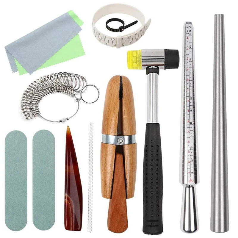 

13Pcs Ring Sizer Mandrel Measuring Tool,Jewelry Ring Sizer Tools Ring Mandrel, Ring Sizer, Wood Ring Clamp