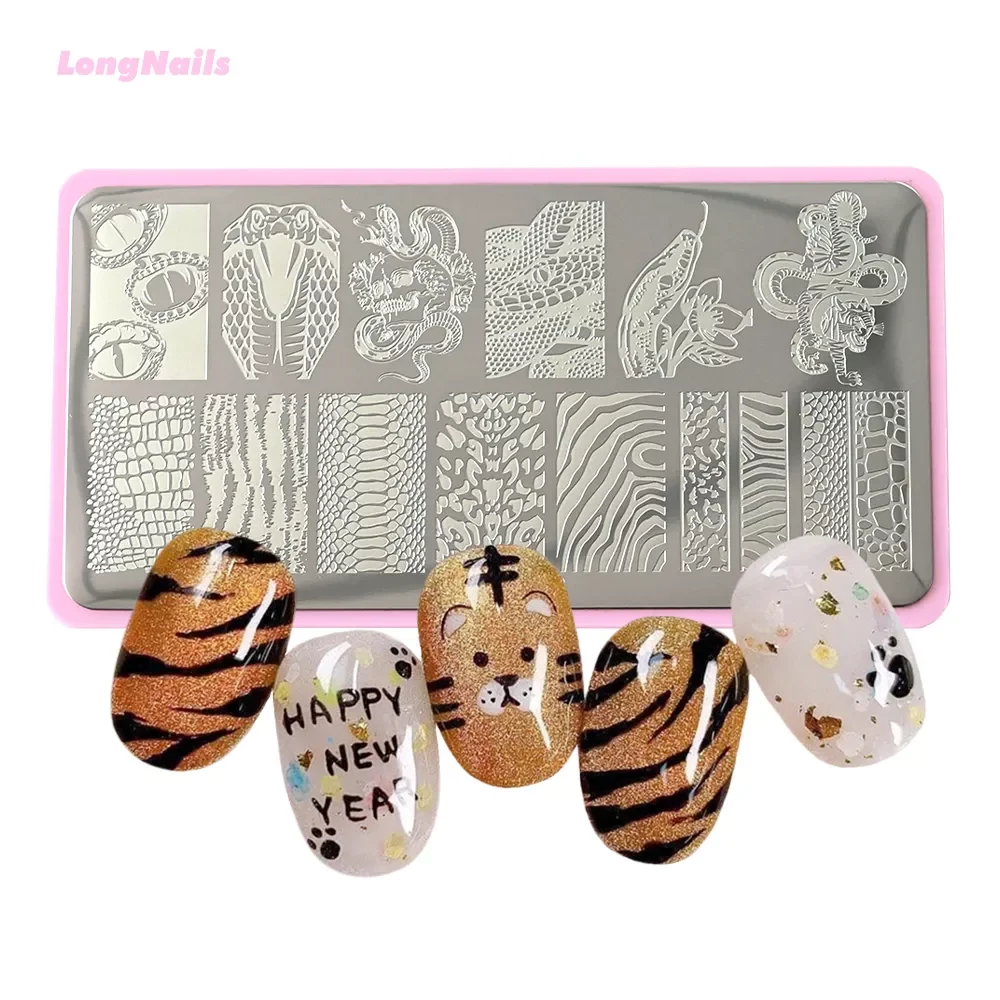 

2022 символ трендовый Тигр Полосатый шаблонные штампы мультфильм панк Дикий Тигр изображение трафарет печать перенос Французский ногтей шта...