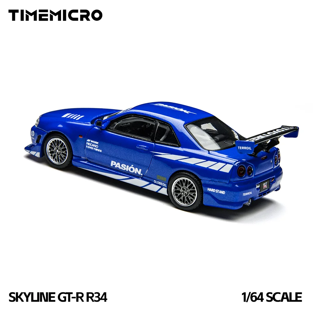 Фото Модель автомобиля TimeMicro1:64 Skyline GT-R R34, имитация, литая под давлением, цвет синий, для коллекции, демонстрации, подарок №3