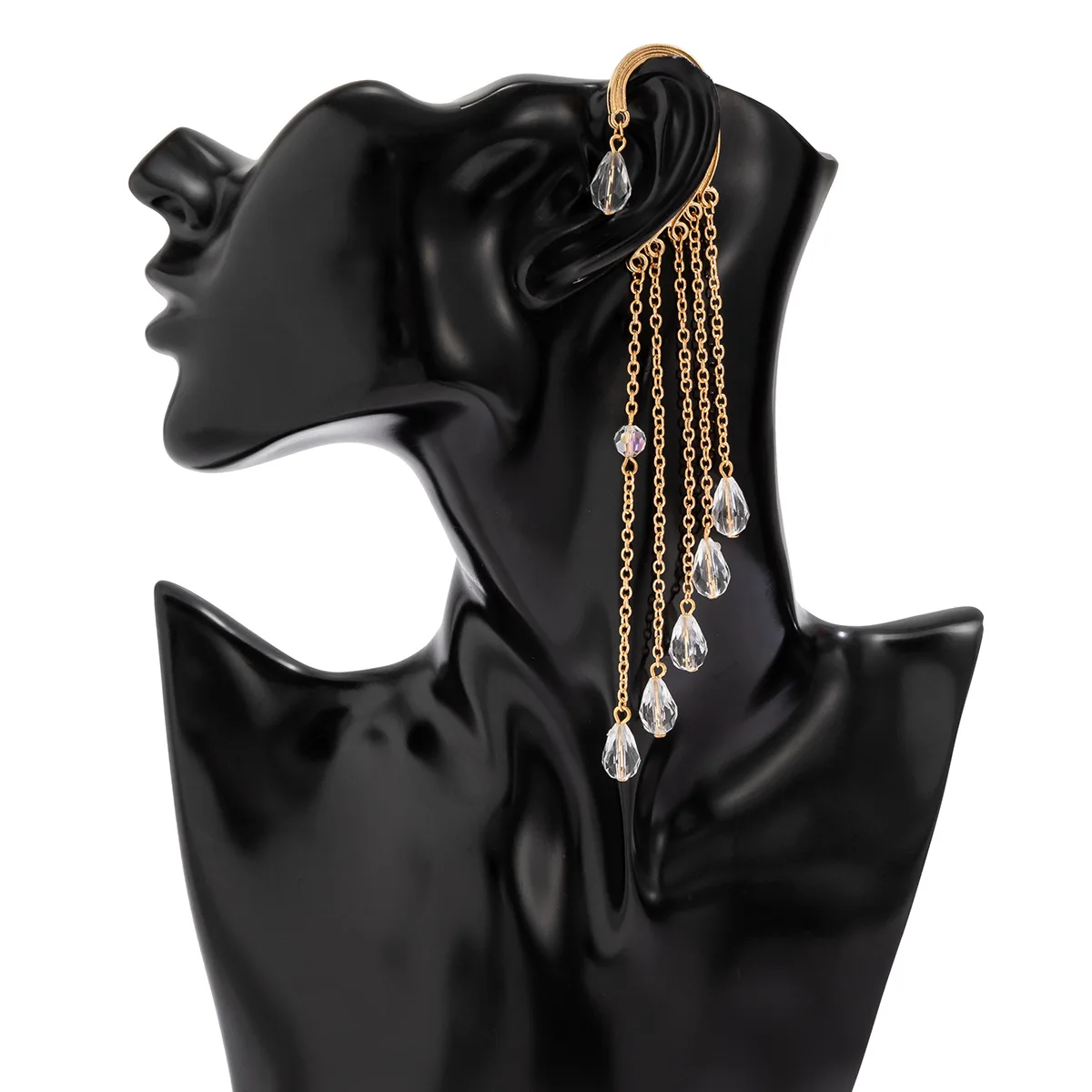 

Trendy Jewelry 1 PC Tassel Earrings 2022 New Trend High Quality Shiny Crystal Glass Golden Plating Ear Clip for Celebration Gift