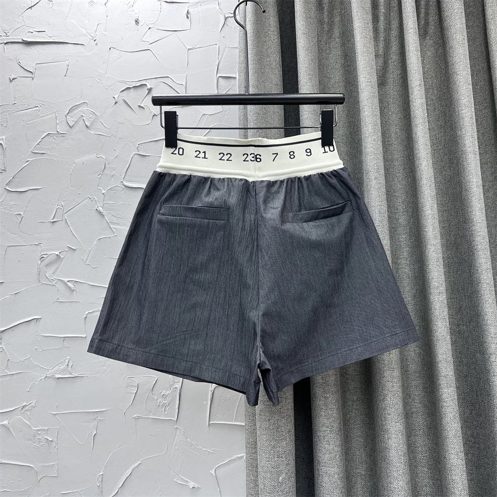 Korean Style Casual Dark Gray Elastic High Waist Shorts Female Summer 2023 New Harajuku Loose Pocket Wide Legs Hot Pants Fashion