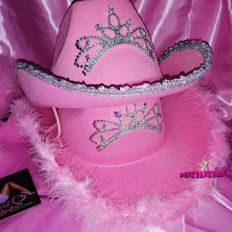 

Pink Cowgirl Hats for Women Cow Girl Hats Tiara Feather Felt Western Cowboy Hat Costume Accessories Party Play Dress Up Caps