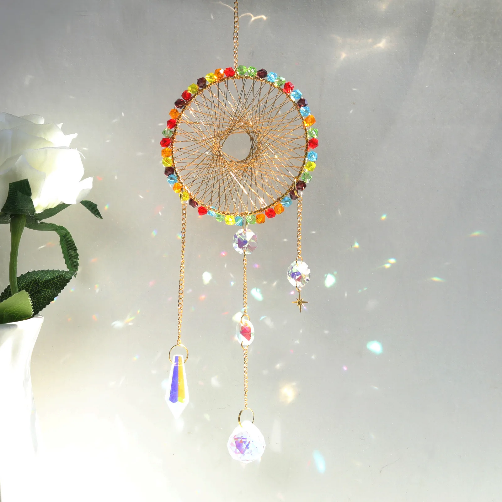 

Sun Catcher Wind Chime Pendant Star Moon Crystal Pendant Hanging for Outdoor Garden Decoration Dream Catcher Rainbow Maker