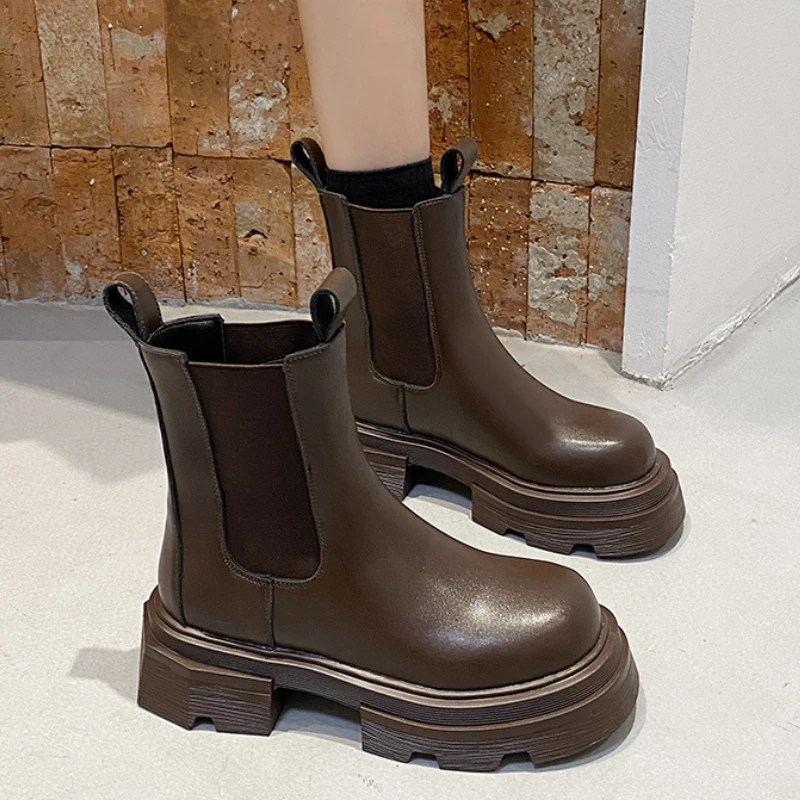 

Ladies Short Boots 2022 Ladies Leather Ankle Boots Autumn Thick-soled Motorcycle Shoes Ladies Punk Style Women's Boots