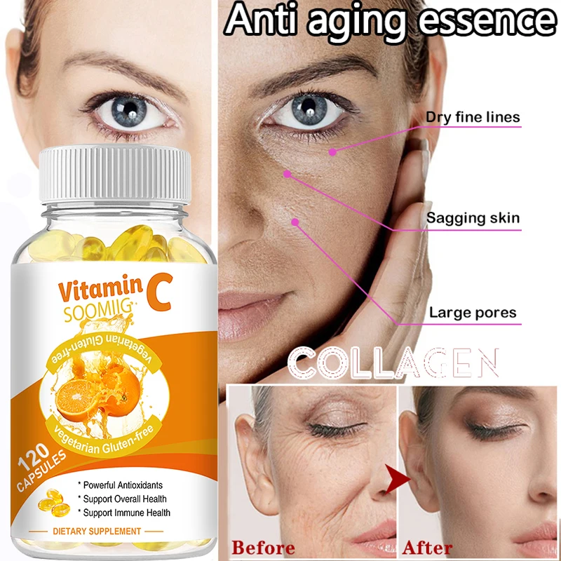 

Natural Vitamin C Capsule Supplement Antioxidant Immune Support Fades Spots Pigmentation Anti Wrinkle Whitening Skin
