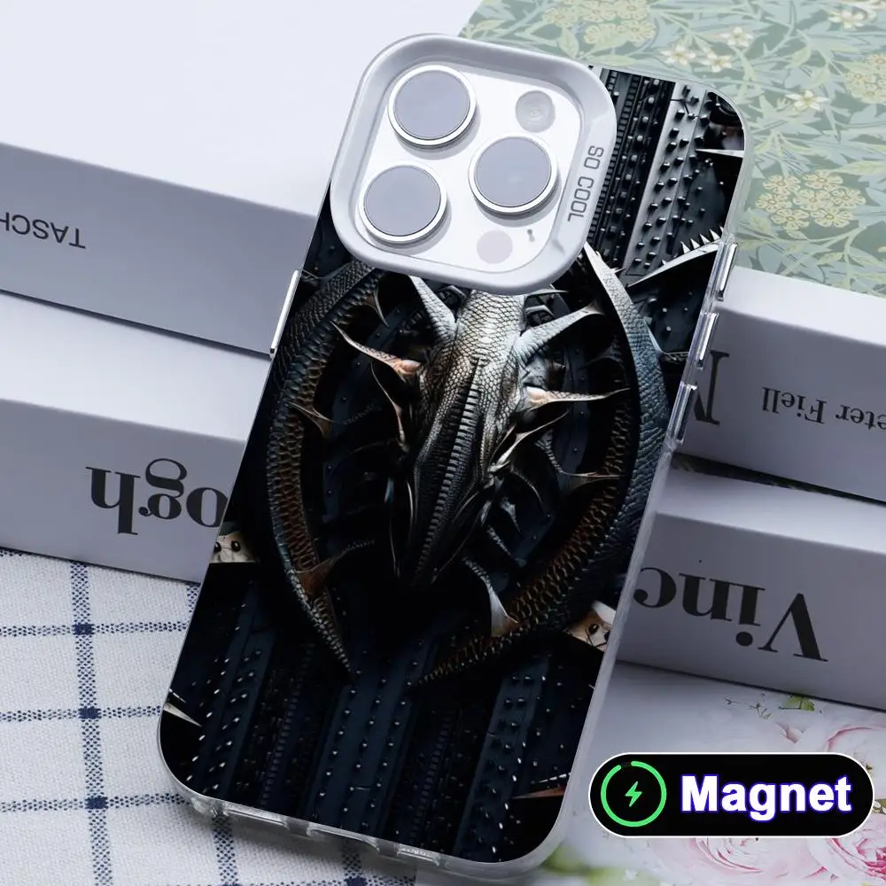 Фото Чехол для телефона «Робот-Дракон» для iPhone 17, 16, 15, 14, 13, 12, 11, X, XR, XS, Air, Pro, Max, Plus, цветной, серебристый, с магнитом №3