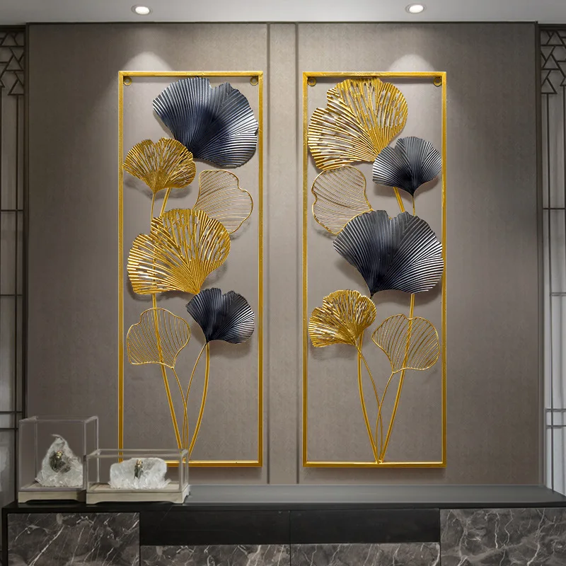 

Entrance backdrop metal wall decorations Ginkgo biloba wall hanging living room elegant and light luxury iron hanging