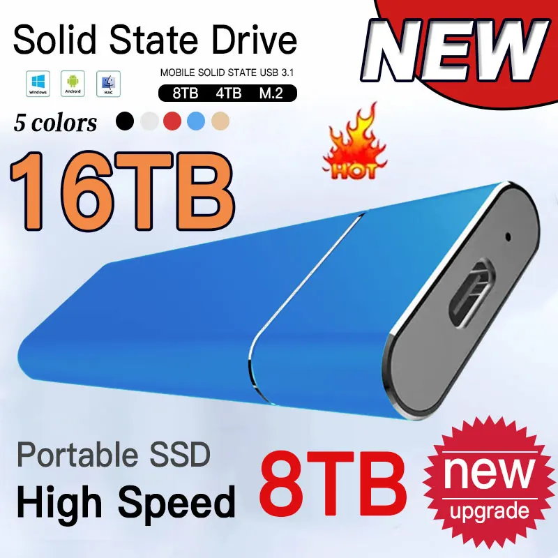 2TB Portable SSD 1TB External Hard Drive 500GB High-speed Mobile Device Type-C interface Solid State Disk for Desktop/Laptop/mac