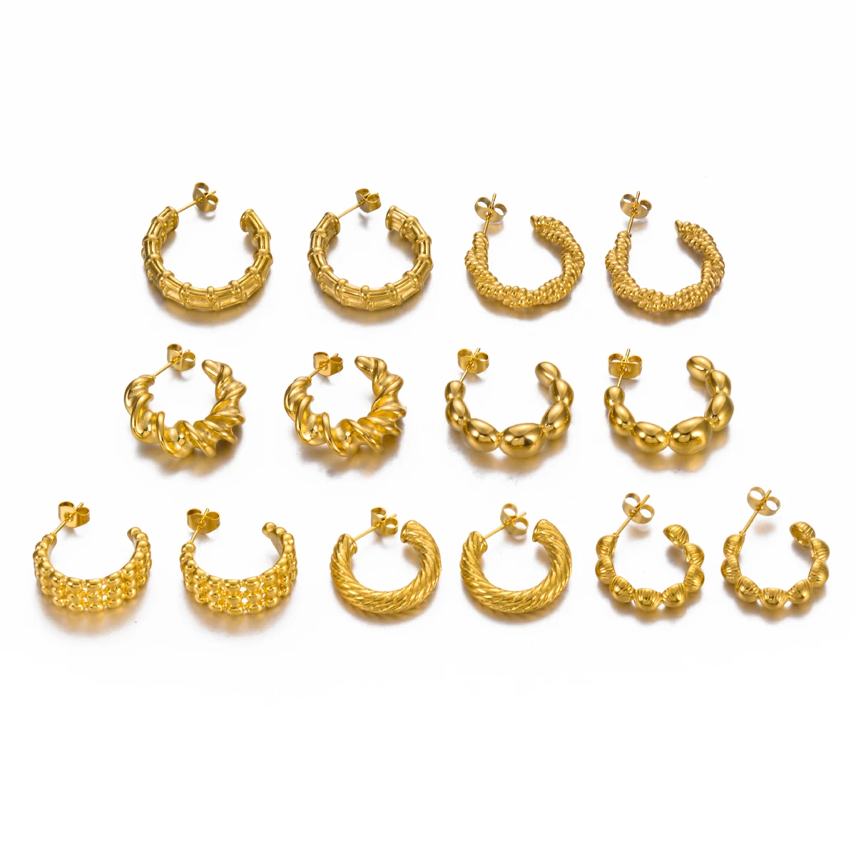 

Waterproof Stainless Steel Geometric C Shape Unusual Hoop Earrings Charm Round Fashion Gold Color Jewelry