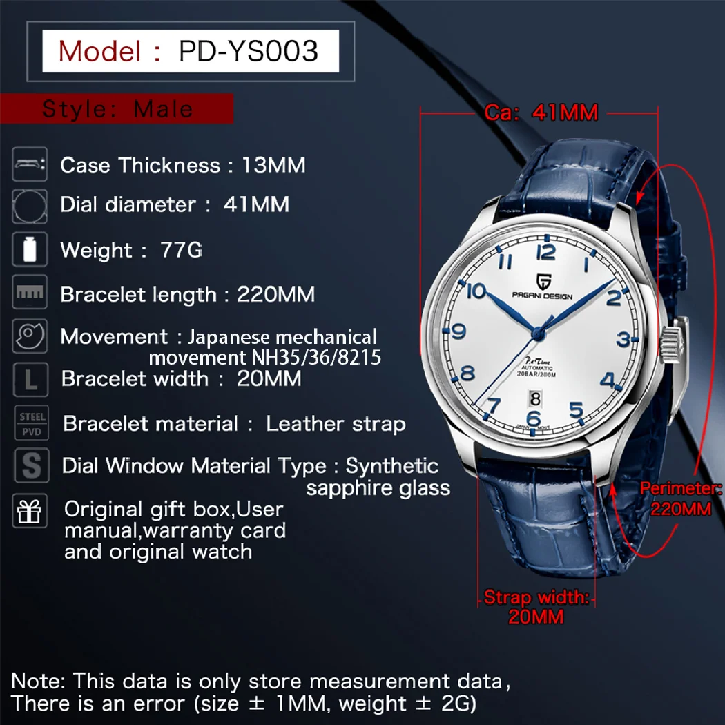 

PAGANI DESIGN Top Brand Men Pilot Watch Automatic Luxury Sports Mechanical Wristwatch Waterproof 200M Genuine Leather Watch Men
