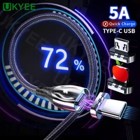 ukyee 100w 5a magnetic cable led fast charging usb type c magnet data cord for mobile phone xiaomi macbook quick charge cable