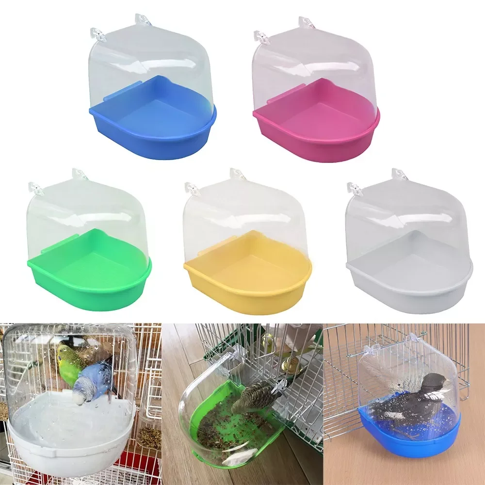

New Plastic Bird Bath Box Bird Shower For Parrots Bath Hanging Bird Cages Mirror Bathtub for Birds Water Bath Tub Pet Bird Bowl