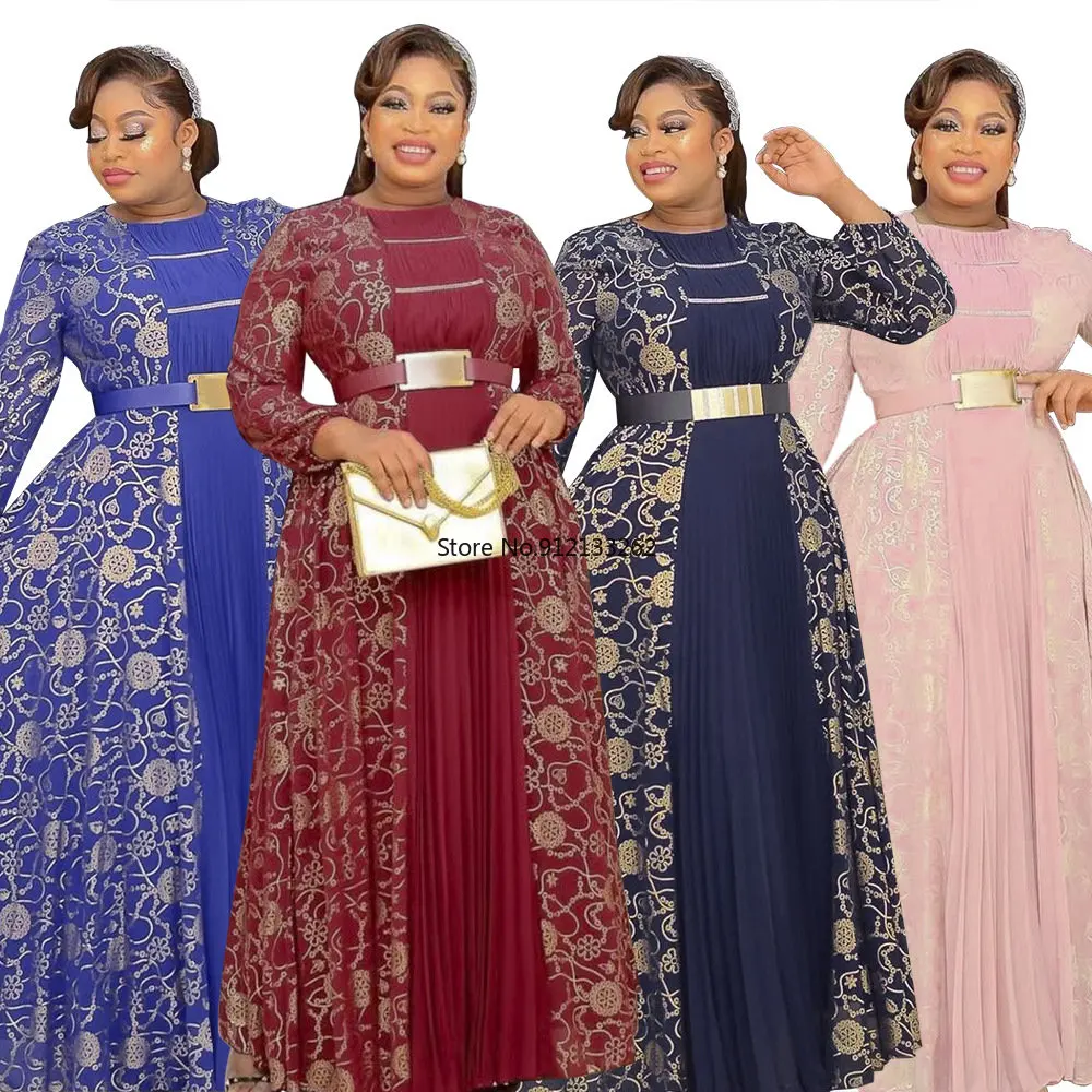

L-3XL Plus Size African Party Dresses for Women Dashiki Print Evening Gown Elegant Ladies Kaftan Abaya Ankara Clothing