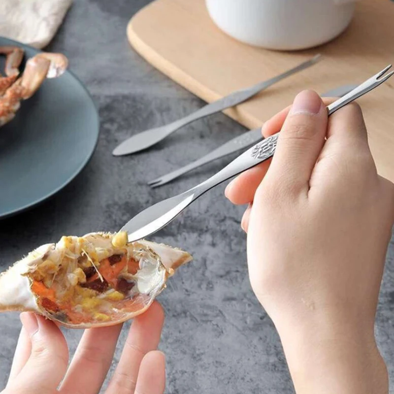 

1pc Stainless Steel Fork Spoon 2 in 1 Crab Shape Die Cast Quick Shellfish Lobster Cracker Seafood Tools