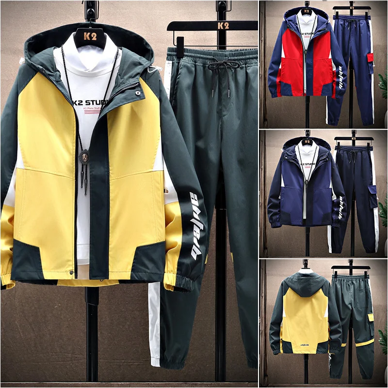 

2022 весна и осень популярный мужской костюм из двух предметов тонкая Спецодежда мужской повседневный жакет с капюшоном для мужчин