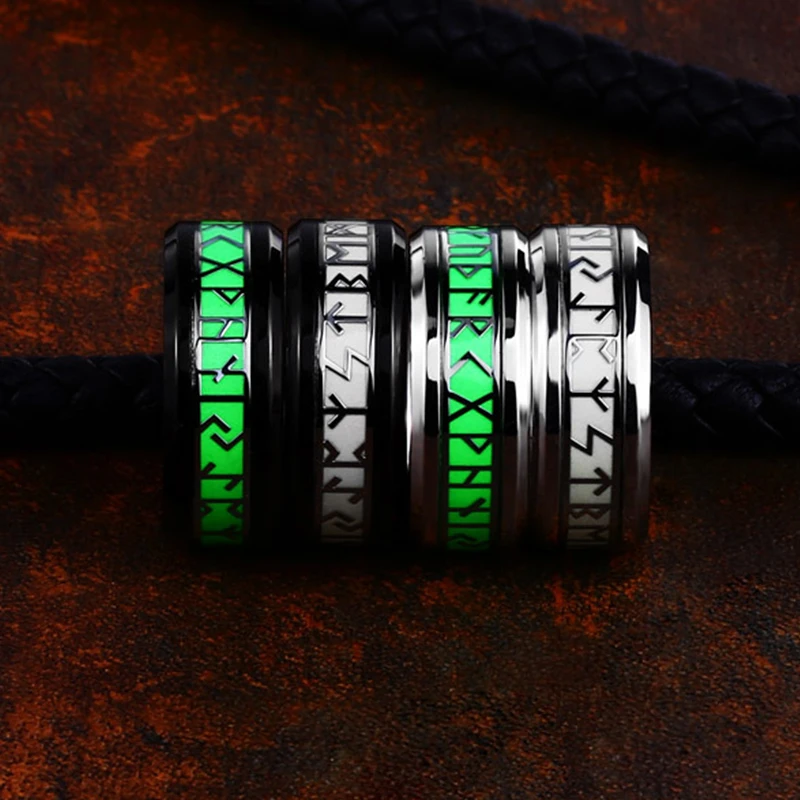 

Stainless Steel Luminous Viking Letter Ring Fashion Personality Simple Men and Women Ring Jewelry Accessories Wholesale