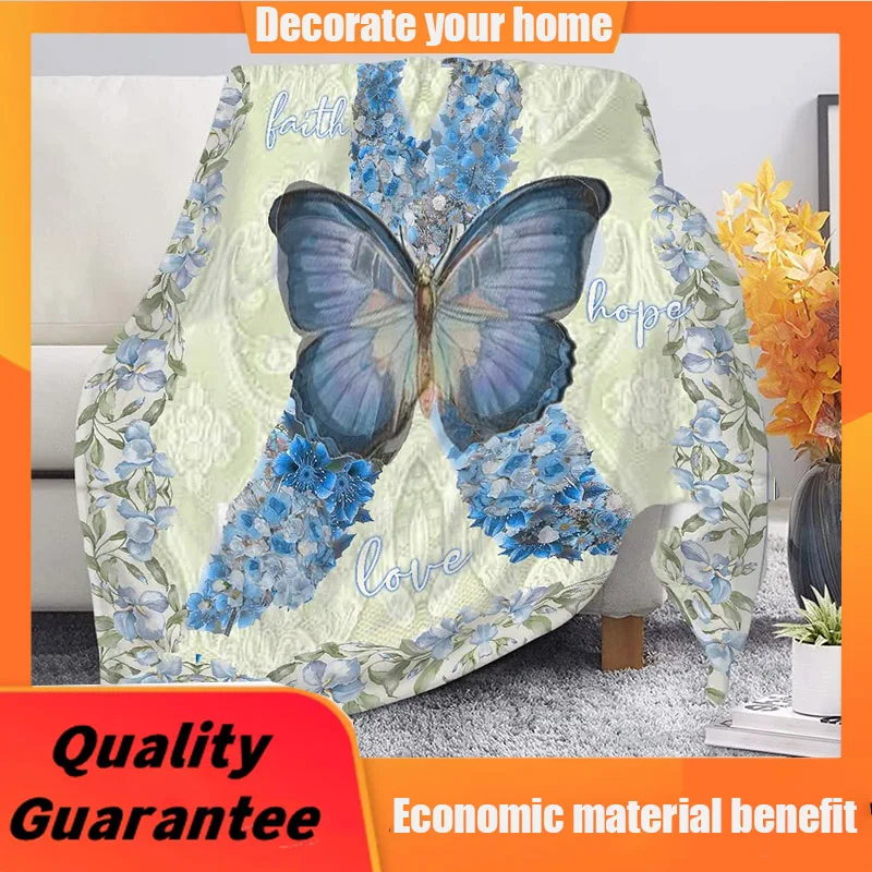 

Blue Butterfly Adult Double Flannel Blanket Thick 150 x 200 cm, Weighted Blankets for Adults Kids Pets, Soft Fluffy Throw