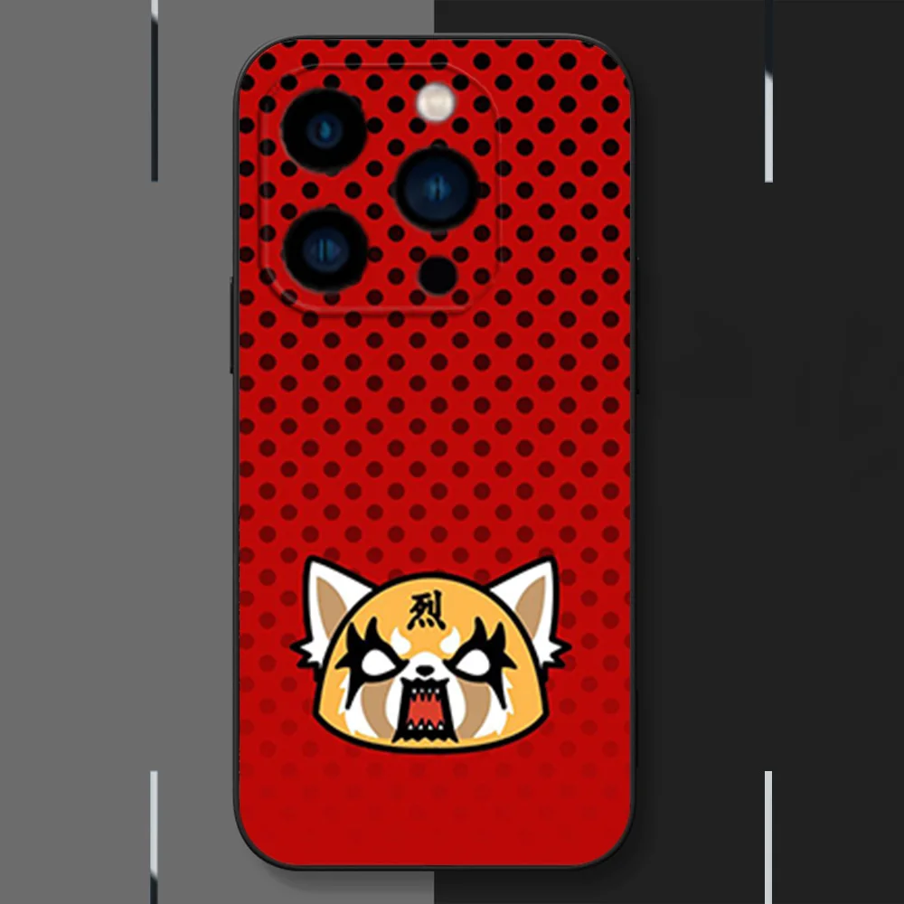 MINISO Cute Aggretsuko Phone Case for iPhone 12 11 13 14 15 16 Max Pro Plus Black Soft Silicone Cover