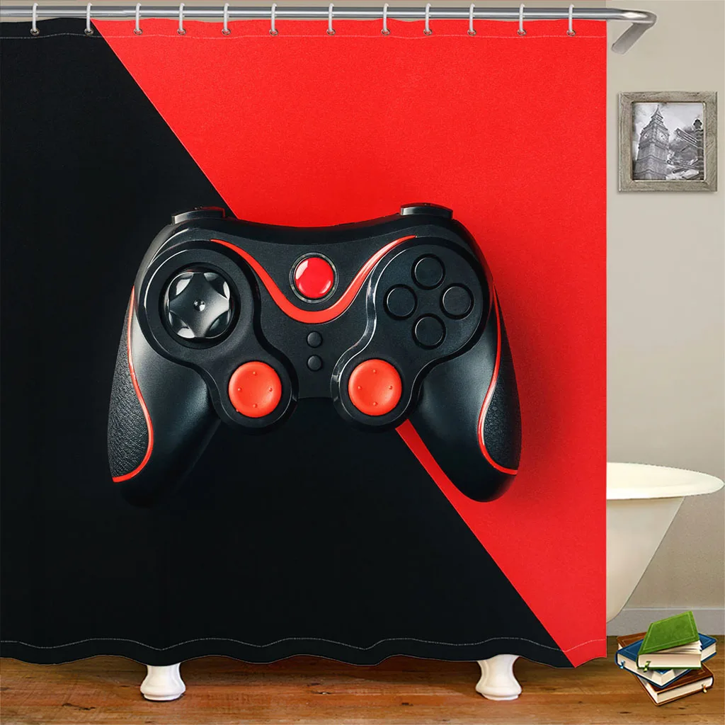 

3d-гардина для душа из полиэстера для мальчиков, белый и черный ослепительный геймпад, водонепроницаемая ткань для ванны, 12 крючков