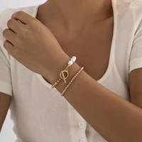 gold plated vintage pearl bead bracelet ot buckle choker metal chain bracelet jewelry for women girls