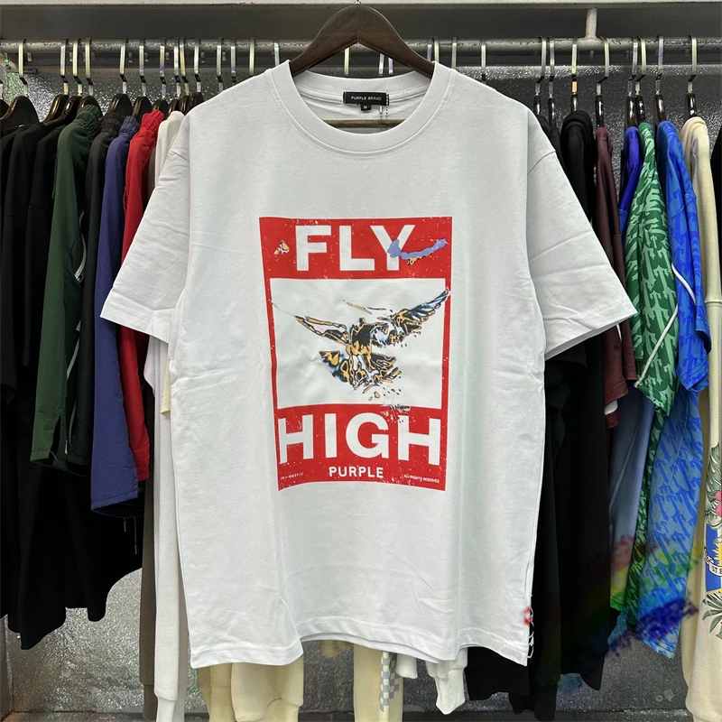 

Purple FLY HIGH T-shirt For Men Women Black White Top Tee Short Sleeve T Shirt