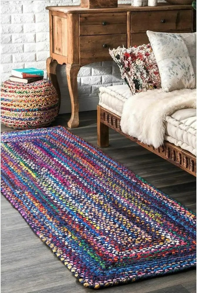 Rug Runner Natural Cotton Braided style Reversible carpet rustic look area rugs rugs for bedroom  decor