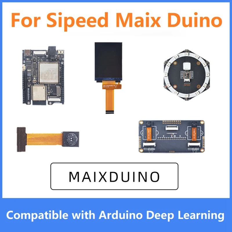 

1 Set For Sipeed Maix Duino Development Board K210 RISC-V AI+LOT ESP32 Module Kit With 2.4 Inch Screen+Mic Array+Binocular Cam